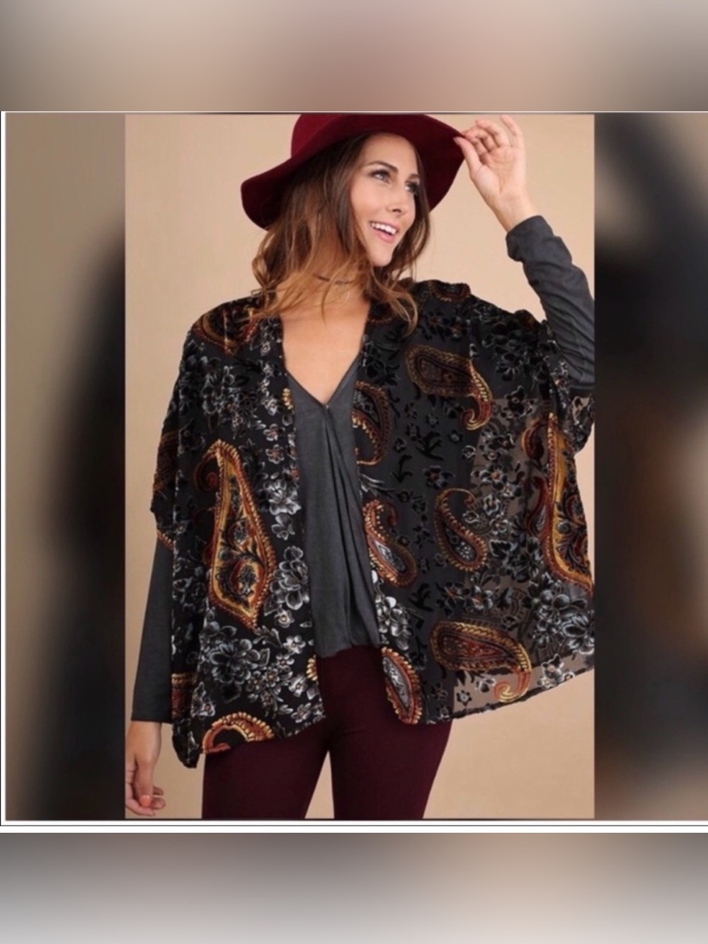 Velvet Burnout Open Front Print Kimono by Umgee size 1XL/2XL
